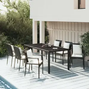 vidaXL Ensemble à manger de jardin coussins 7pcs Noir Résine tressée pas cher
