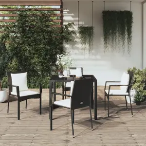 vidaXL Ensemble à manger de jardin coussins 5pcs Noir Résine tressée pas cher