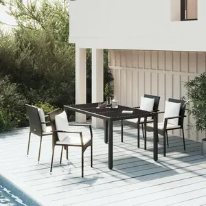 vidaXL Ensemble à manger de jardin coussins 5pcs Noir Résine tressée pas cher