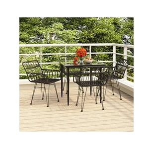 vidaXL Ensemble à manger de jardin 5 pcs Noir Résine tressée pas cher