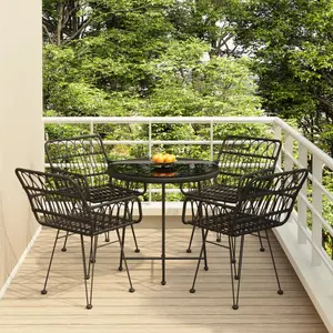 vidaXL Ensemble à manger de jardin 5 pcs Noir Résine tressée pas cher