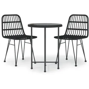 vidaXL Ensemble à manger de jardin 3 pcs Noir Résine tressée pas cher