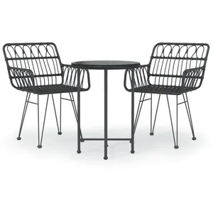 vidaXL Ensemble à manger de jardin 3 pcs Noir Résine tressée pas cher