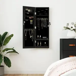 vidaXL Armoire à bijoux avec miroir murale noir 30x8,5x90 cm pas cher