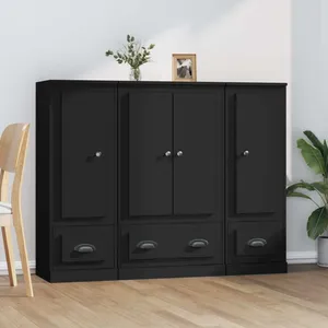 vidaXL Buffets 3 pcs noir bois d'ingénierie pas cher