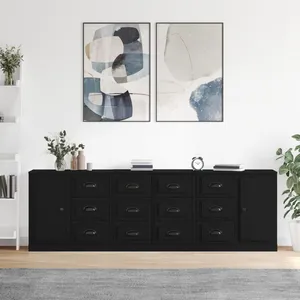 vidaXL Buffets 3 pcs noir bois d'ingénierieVendu parcarrefour