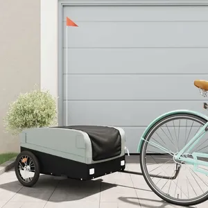 vidaXL Remorque de vélo noir et gris 45 kg fer pas cher