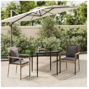 vidaXL Ensemble à manger jardin 3pcs avec coussins noir et gris pas cher