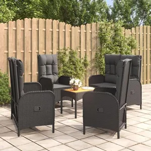 vidaXL Ensemble à manger de jardin coussins 5pcs Noir Résine tressée pas cher