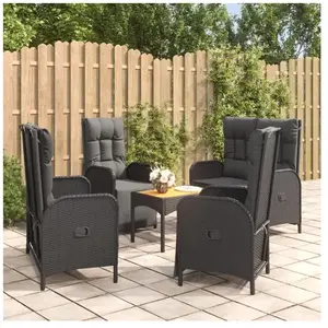 vidaXL Ensemble à manger de jardin coussins 5pcs Noir Résine tressée pas cher