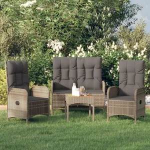 vidaXL Ensemble à manger de jardin 3 pcs coussins gris résine tressée pas cher
