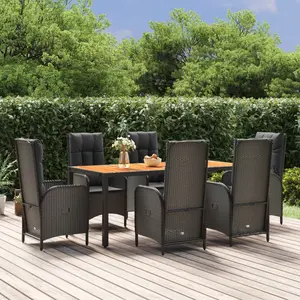 vidaXL Ensemble à manger de jardin coussins 7pcs Noir Résine tressée pas cher
