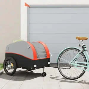 vidaXL Remorque de vélo noir et orange 45 kg fer pas cher