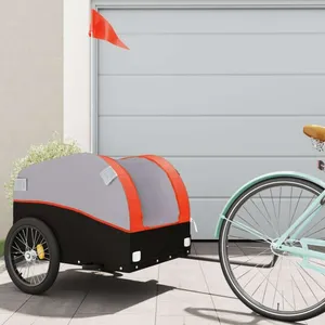 vidaXL Remorque de vélo noir et orange 45 kg fer pas cher