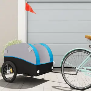 vidaXL Remorque de vélo noir et bleu 45 kg fer pas cher