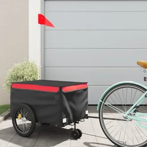 vidaXL Remorque de vélo noir et rouge 30 kg fer pas cher