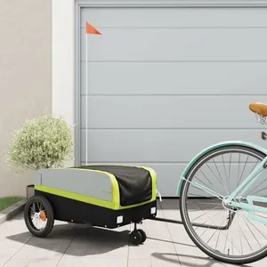 vidaXL Remorque de vélo noir et vert 30 kg fer pas cher