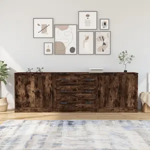 vidaXL Sideboards 3 pcs. Chêne fumé Bois composite pas cher