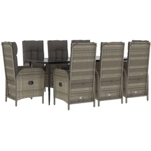 vidaXL Ensemble à manger de jardin 9pcs et coussins noir et gris