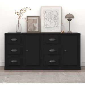 vidaXL Buffets 2 pcs noir bois d'ingénierie pas cher