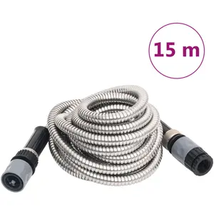 Comparateur de prix : vidaXL Tuyau d'arrosage et buse de pulvérisation argenté 0,6" 15m inox