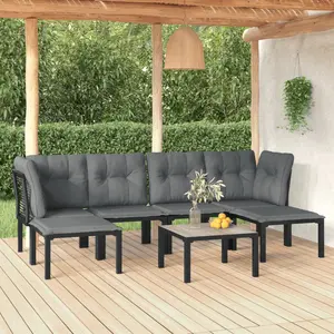 vidaXL Salon de jardin 7 pcs noir et gris résine tressée pas cher