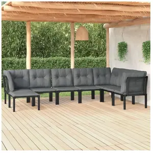 vidaXL Salon de jardin 8 pcs noir et gris résine tressée pas cher