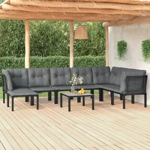 vidaXL Salon de jardin 9 pcs noir et gris résine tressée pas cher