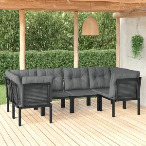 vidaXL Salon de jardin 6 pcs noir et gris résine tressée pas cher