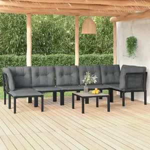 vidaXL Salon de jardin 8 pcs noir et gris résine tressée pas cher