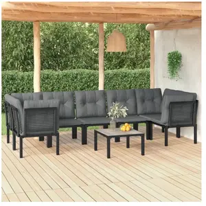vidaXL Salon de jardin 8 pcs noir et gris résine tressée pas cher