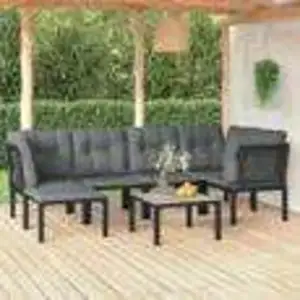 vidaXL Salon de jardin 7 pcs noir et gris résine tressée pas cher