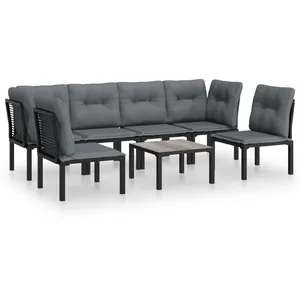 vidaXL Salon de jardin 7 pcs noir et gris résine tressée pas cher