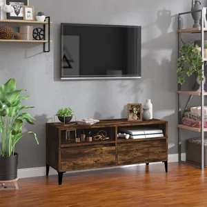 vidaXL Meuble TV chêne fumé 100x34,5x44,5 cm bois d'ingénierie pas cher