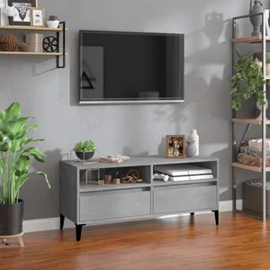 vidaXL Meuble TV gris béton 100x34,5x44,5 cm bois d'ingénierie pas cher