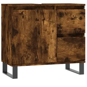 Comparateur de prix : vidaXL Vidaxl Armoire De Bain Chêne Fumé 65x33x60 Cm Bois D'ingénierie