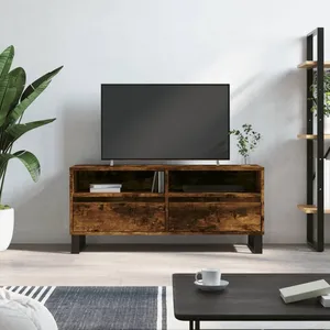 vidaXL Meuble TV chêne fumé 100x34,5x44,5 cm bois d'ingénierie pas cher