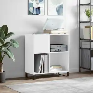 vidaXL Armoire à disques blanc 84,5x38x89 cm bois d'ingénierie pas cher