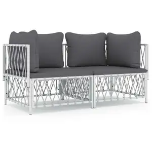 Comparateur de prix : vidaXL Salon de jardin avec coussins 2 pcs blanc acier