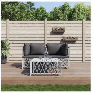 vidaXL Salon de jardin avec coussins 3 pcs blanc acier pas cher
