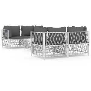 vidaXL Salon de jardin avec coussins 5 pcs blanc acier pas cher