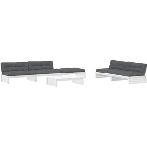 vidaXL Salon de jardin 6 pcs avec coussins blanc bois massif pas cher