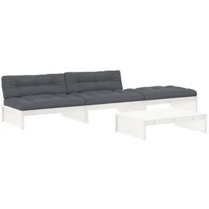 vidaXL Salon de jardin 4 pcs avec coussins blanc bois massif pas cher