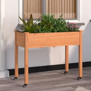 vidaXL Jardinière sur roues avec doublure brun 118x59x80 cm bois sapin