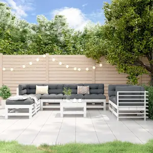 vidaXL Salon de jardin 9 pcs Blanc Bois de pin massif pas cher