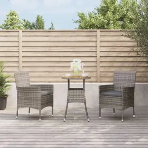 vidaXL Ensemble de bistro de jardin 3 pcs coussins gris poly rotin pas cher