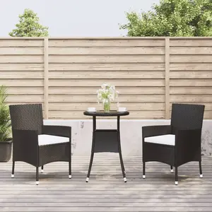 vidaXL Ensemble de bistro de jardin 3 pcs coussins noir poly rotin pas cher