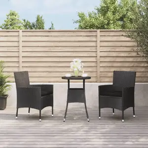 vidaXL Ensemble de bistro de jardin 3 pcs coussins noir poly rotin pas cher