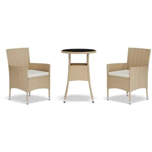 vidaXL Ensemble de bistro de jardin 3 pcs coussins beige poly rotin pas cher