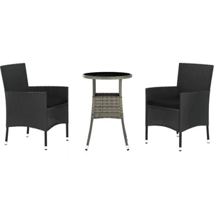 vidaXL Ensemble de bistro de jardin 3 pcs coussins noir poly rotin pas cher